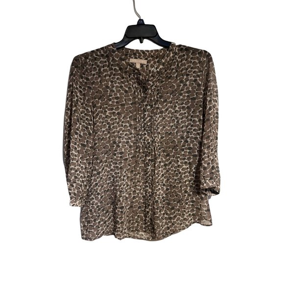 Banana Republic Cheetah Blouse Womens Medium 3/4 Sleeve Brown Print Career - Picture 1 of 9